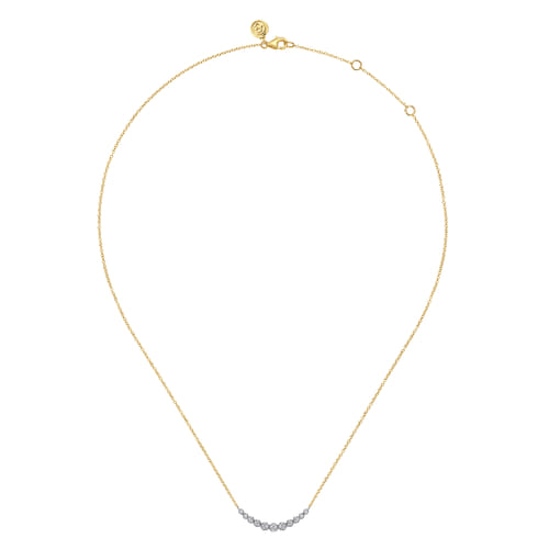 14K White and Yellow Gold Graduating Diamond Curved Bar Necklace