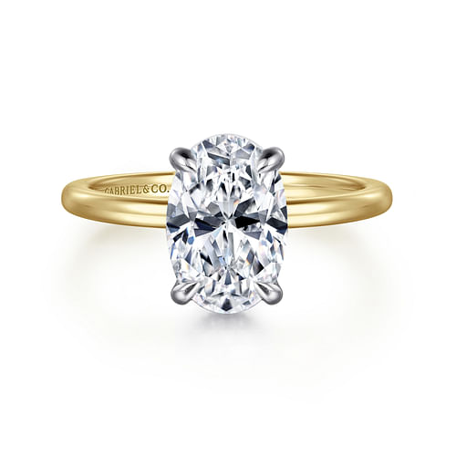14K White and Yellow Gold Hidden Halo Oval Diamond Engagement Ring