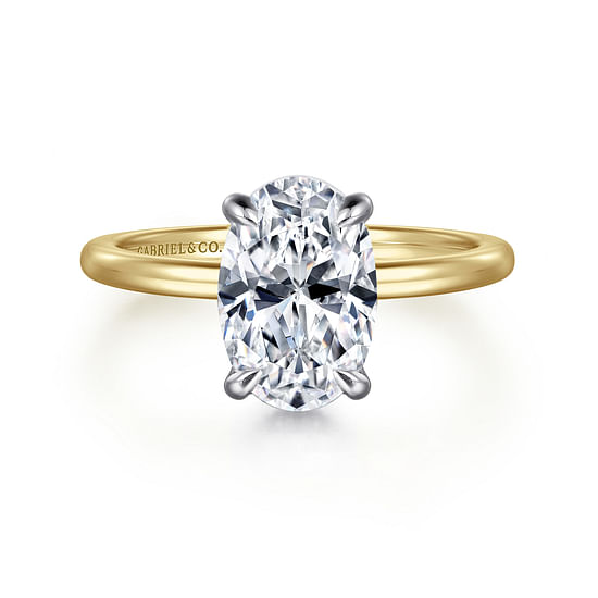 Gabriel - 14K White and Yellow Gold Hidden Halo Oval Diamond Engagement Ring