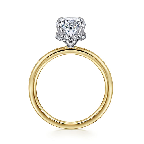 14K White and Yellow Gold Hidden Halo Oval Diamond Engagement Ring