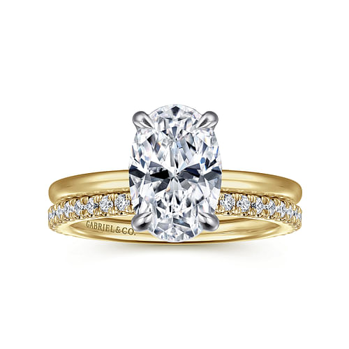 14K White and Yellow Gold Hidden Halo Oval Diamond Engagement Ring