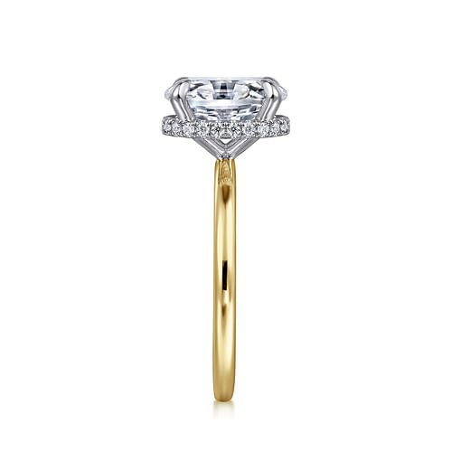 14K White and Yellow Gold Hidden Halo Oval Diamond Engagement Ring