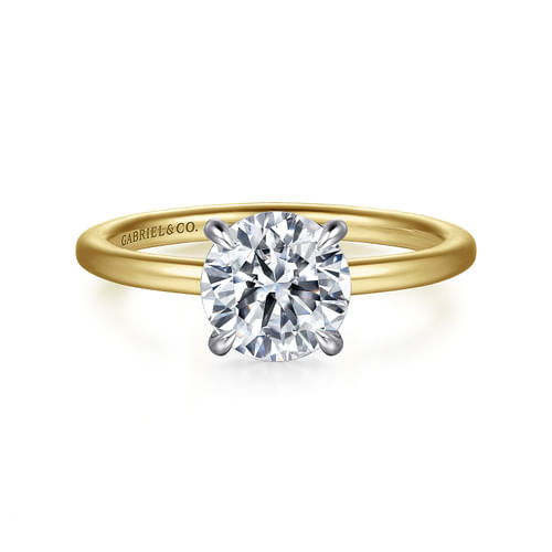 14K White and Yellow Gold Hidden Halo Round Diamond Engagement Ring