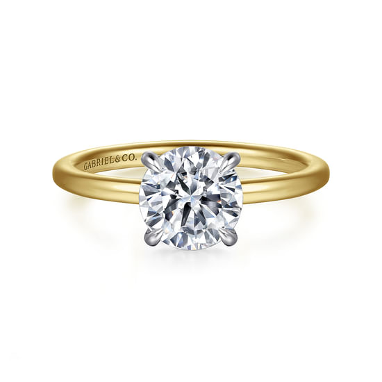 Gabriel - 14K White and Yellow Gold Hidden Halo Round Diamond Engagement Ring