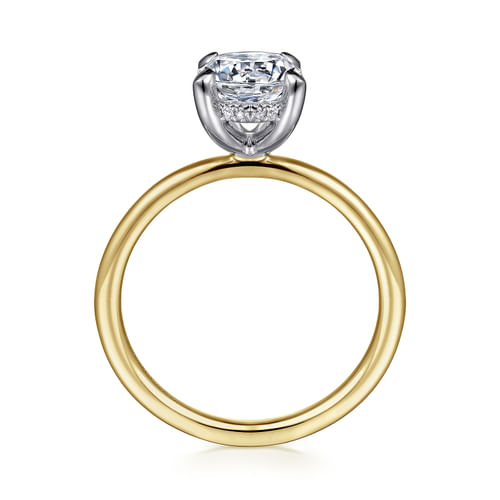 14K White and Yellow Gold Hidden Halo Round Diamond Engagement Ring