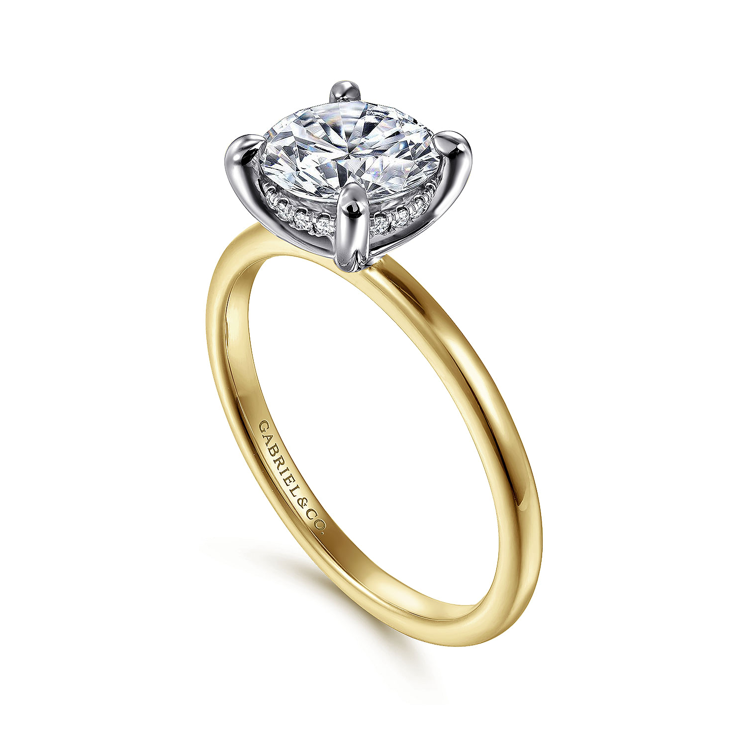 14K White and Yellow Gold Hidden Halo Round Diamond Engagement Ring