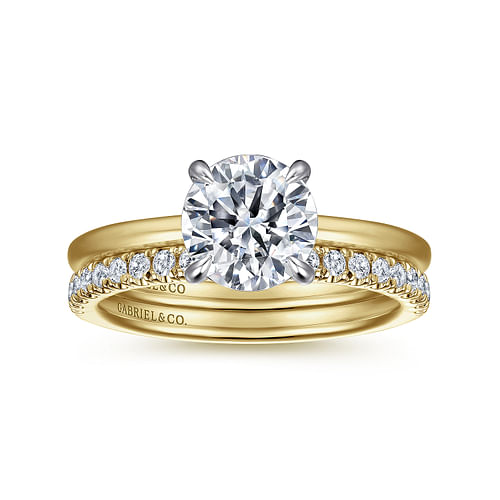 14K White and Yellow Gold Hidden Halo Round Diamond Engagement Ring