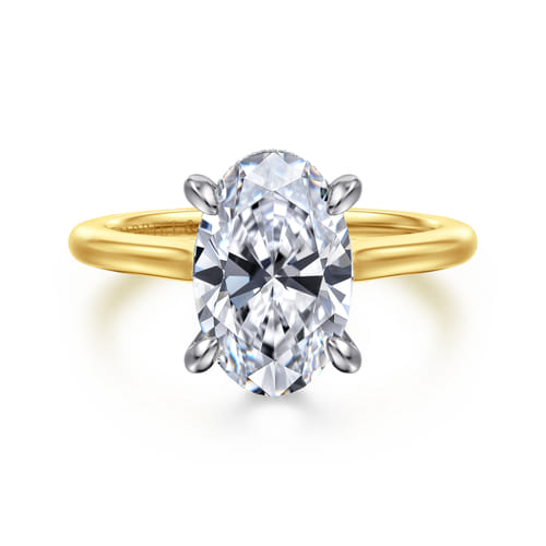 14K White and Yellow Gold Oval  Diamond Engagement Ring