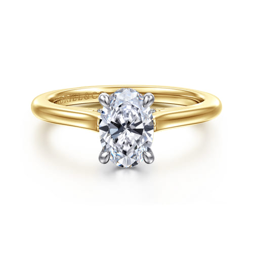 14K White and Yellow Gold Oval  Diamond Engagement Ring