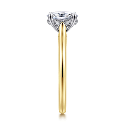 14K White and Yellow Gold Oval  Diamond Engagement Ring