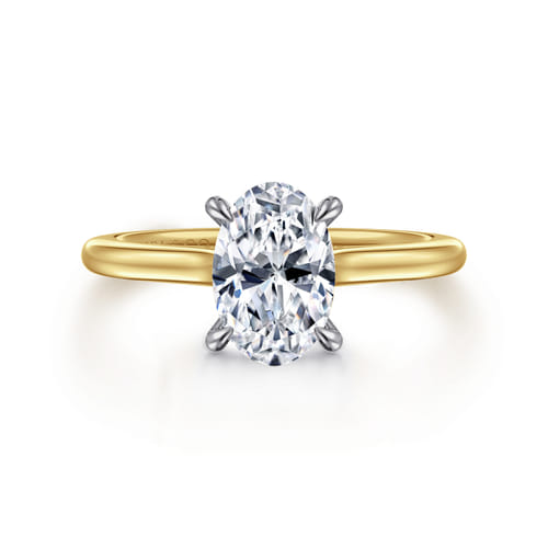 14K White and Yellow Gold Oval  Diamond Engagement Ring