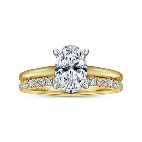 14K White and Yellow Gold Oval  Diamond Engagement Ring