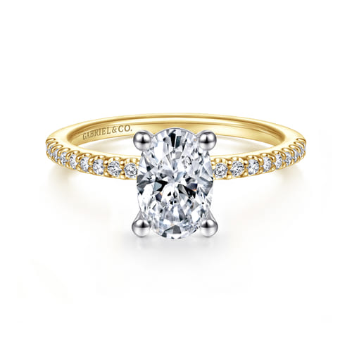 14K White and Yellow Gold Oval Diamond Engagement Ring