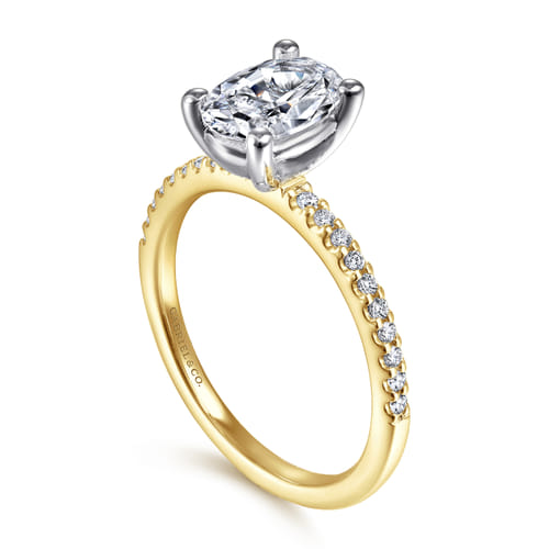 14K White and Yellow Gold Oval Diamond Engagement Ring