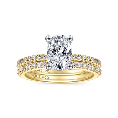 14K White and Yellow Gold Oval Diamond Engagement Ring