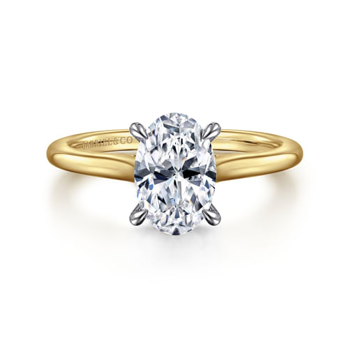14K White and Yellow Gold Oval Diamond Engagement Ring