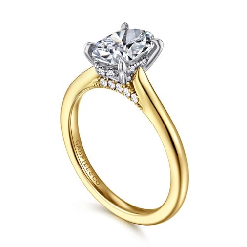 14K White and Yellow Gold Oval Diamond Engagement Ring