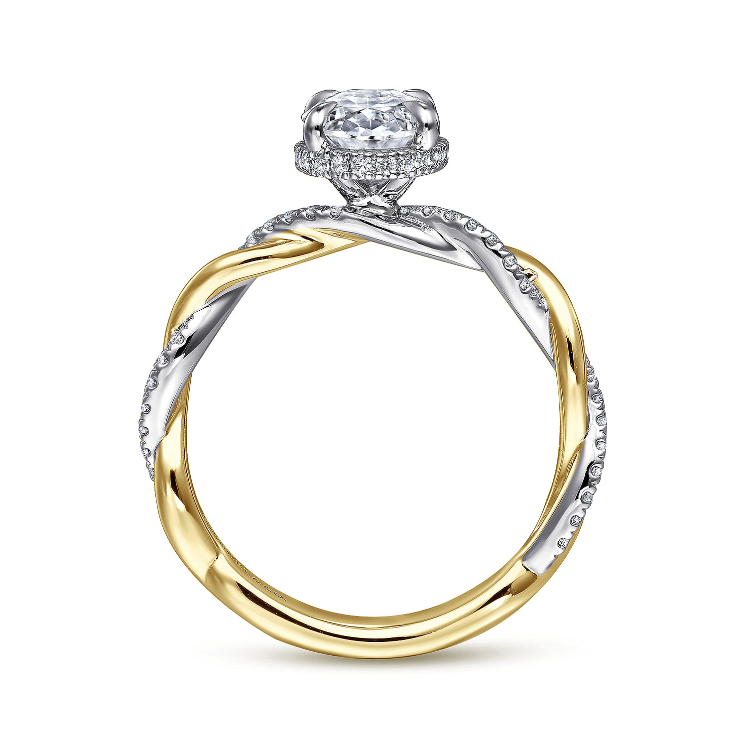 14K White and Yellow Gold Oval Halo Diamond Engagement Ring