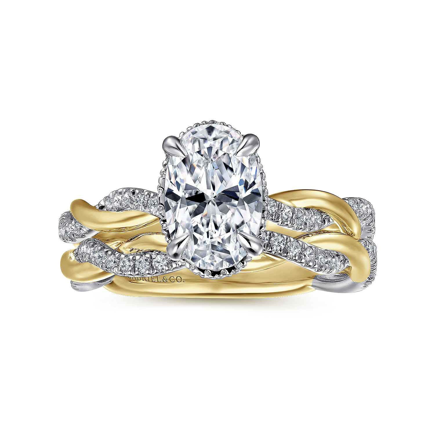 14K White and Yellow Gold Oval Halo Diamond Engagement Ring