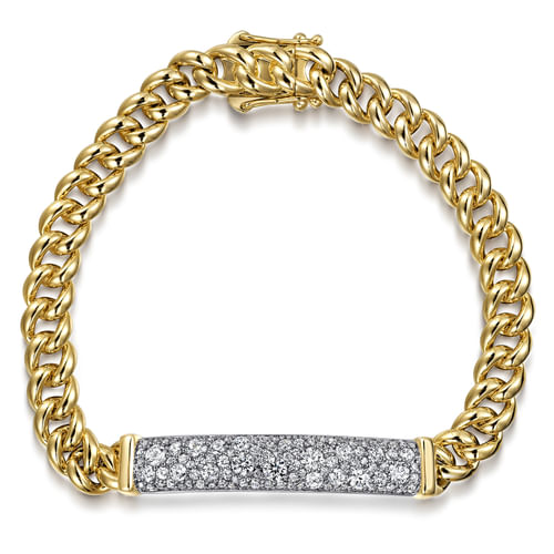 14K White and Yellow Gold Pavé Diamond Cuban Chain ID Tennis Bracelet