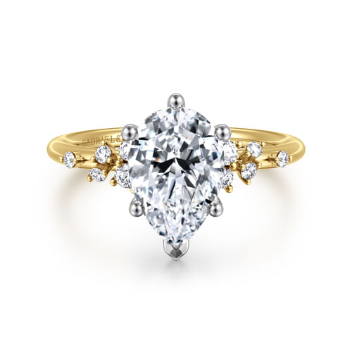 14K White and Yellow Gold Pear Shape Diamond Engagement Ring