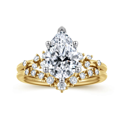 14K White and Yellow Gold Pear Shape Diamond Engagement Ring