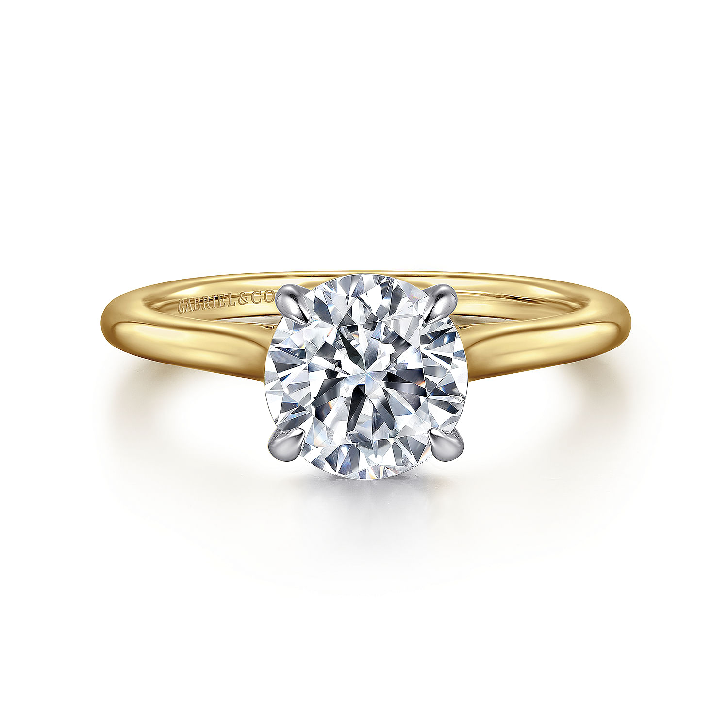 14K White and Yellow Gold Round Diamond Engagement Ring
