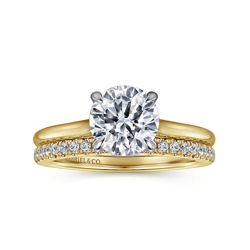 14K White and Yellow Gold Round Diamond Engagement Ring