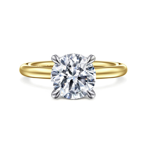 14K White and Yellow Gold Round Solitaire Diamond Engagement Ring