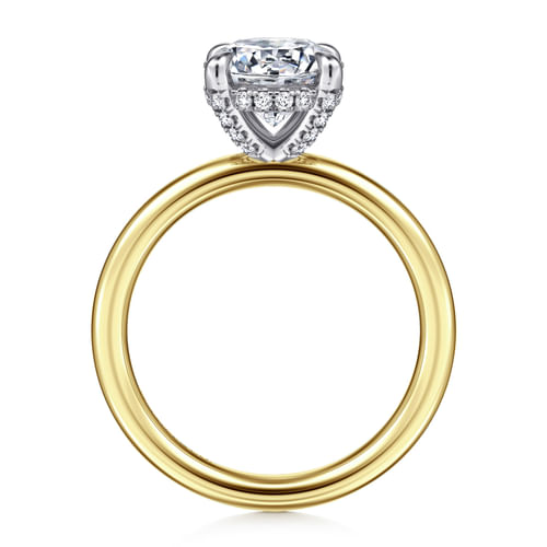 14K White and Yellow Gold Round Solitaire Diamond Engagement Ring