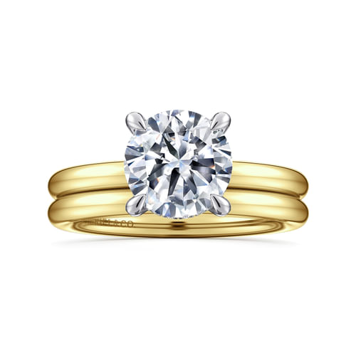 14K White and Yellow Gold Round Solitaire Diamond Engagement Ring