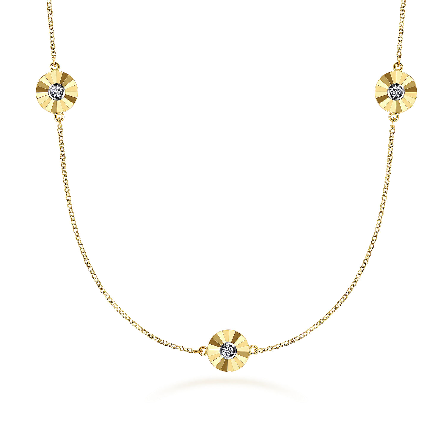 14K White and Yellow Gold Station Necklace with Diamonds 