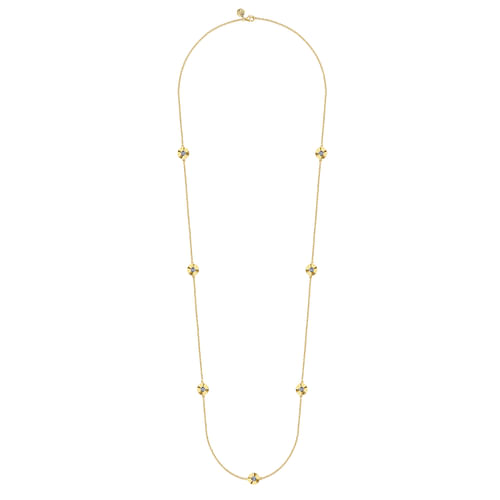 14K White and Yellow Gold Station Necklace with Diamonds 