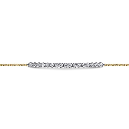 14K White and Yellow Gold White Sapphire Bar Bracelet