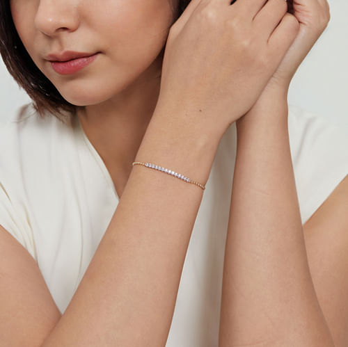 14K White and Yellow Gold White Sapphire Bar Bracelet