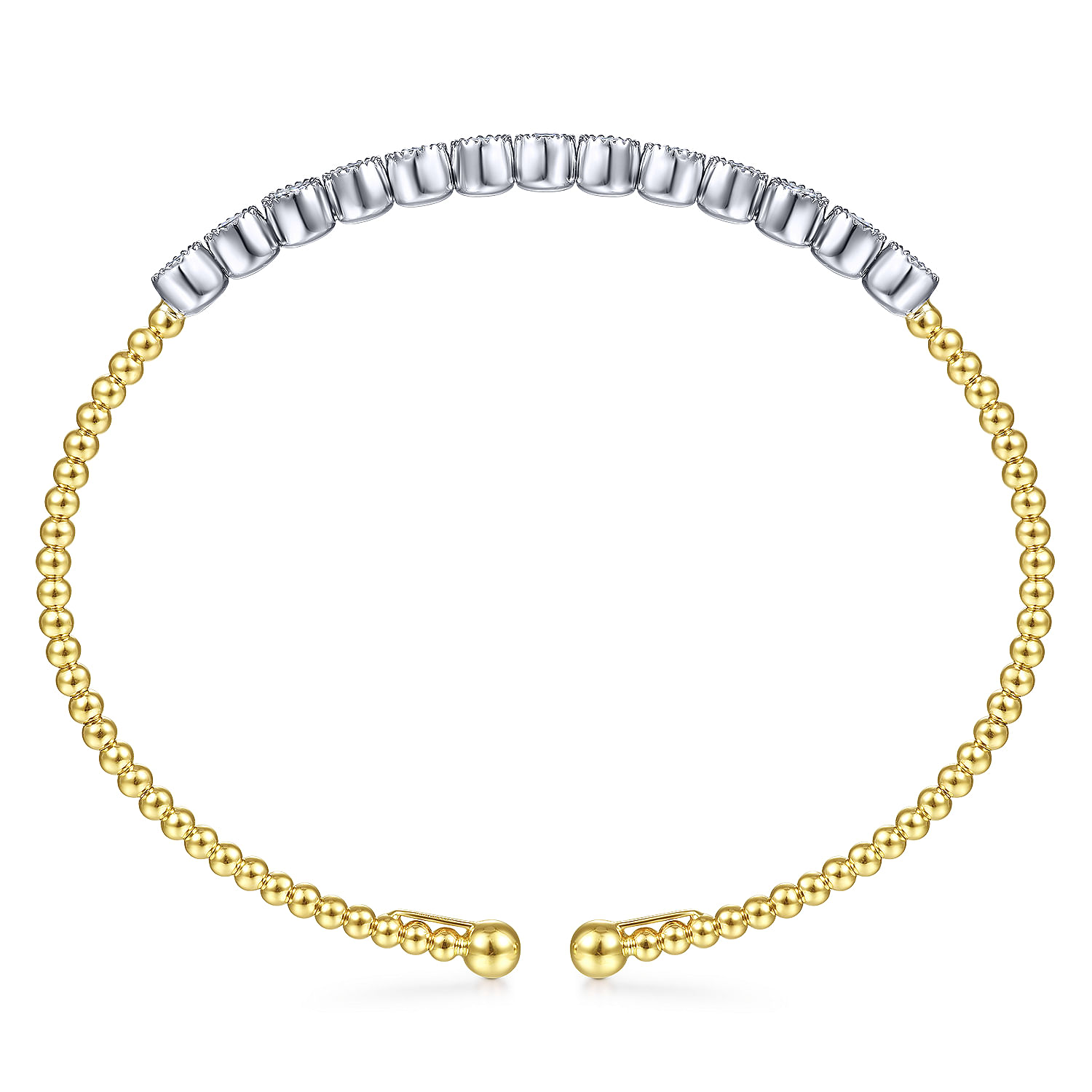 14K White&Yellow Gold Bujukan Cuff Bracelet with Bezel Set White Gold Diamonds
