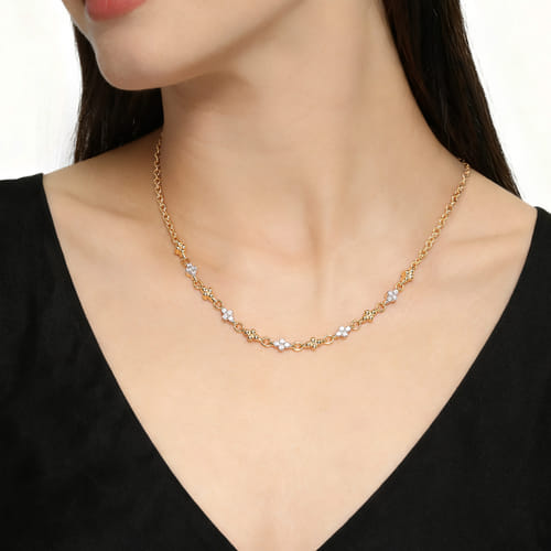 14K White&Yellow Gold Bujukan Diamond Clover Tennis Necklace 14K White&Yellow Gold Bujukan Diamond Clover Tennis Necklace