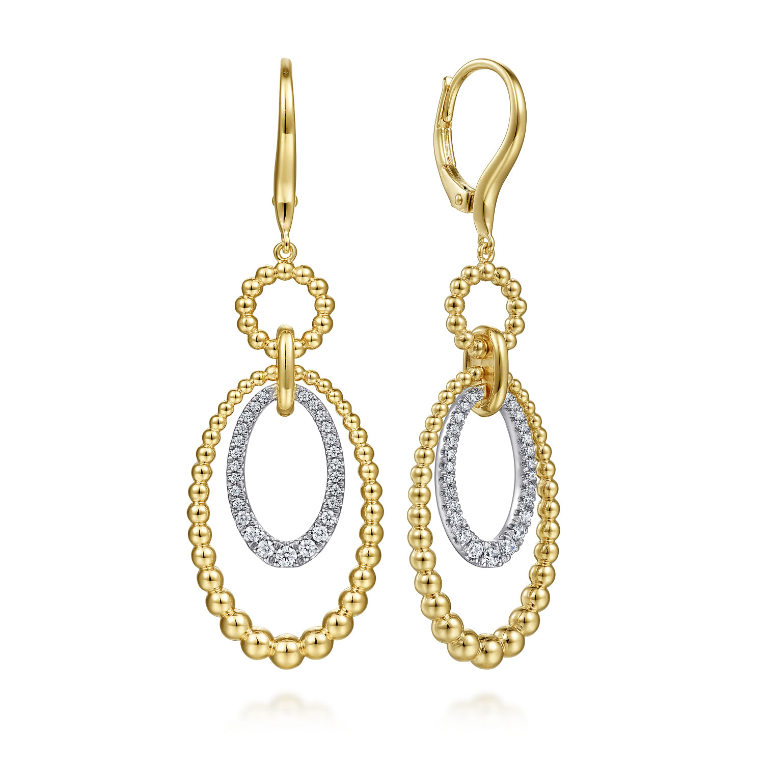 14K White&Yellow Gold Bujukan Diamond Drop Earrings
