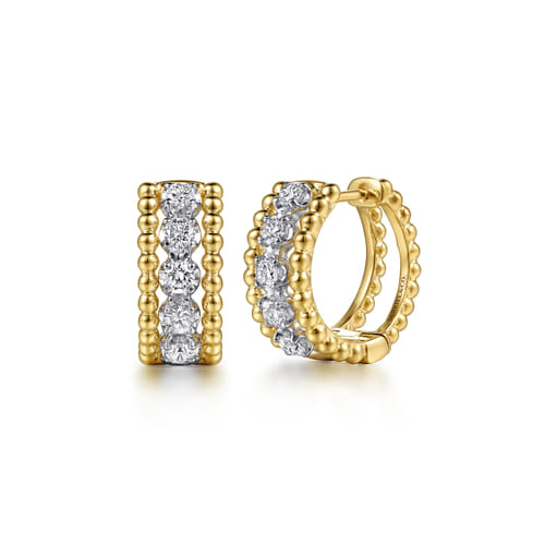 14K White&Yellow Gold Bujukan Diamond Pave Huggie Earrings