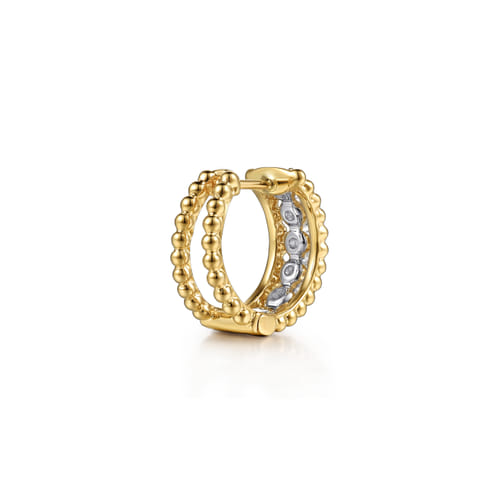 14K White&Yellow Gold Bujukan Diamond Pave Huggie Earrings
