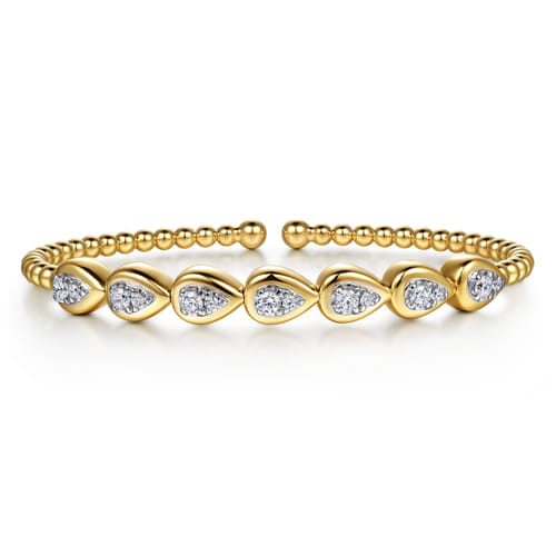 14K White&Yellow Gold Bujukan Pear Bezel Diamond Split Bangle Bracelet