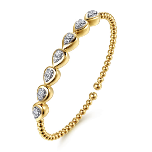 14K White&Yellow Gold Bujukan Pear Bezel Diamond Split Bangle Bracelet