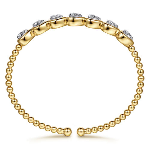 14K White&Yellow Gold Bujukan Pear Bezel Diamond Split Bangle Bracelet