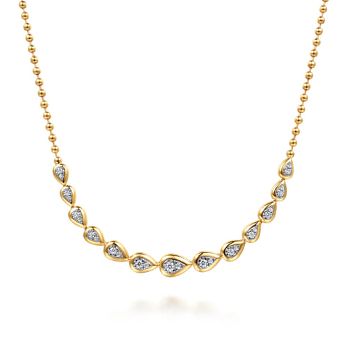 14K White&Yellow Gold Bujukan Pear Shape Diamond Bezel Tennis Necklace