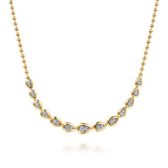 14K White&Yellow Gold Bujukan Pear Shape Diamond Bezel Tennis Necklace