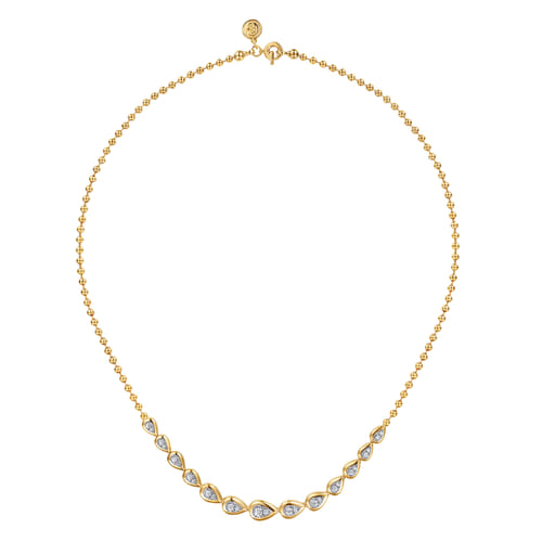 14K White&Yellow Gold Bujukan Pear Shape Diamond Bezel Tennis Necklace