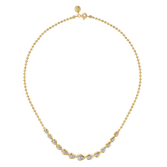 14K White&Yellow Gold Bujukan Pear Shape Diamond Bezel Tennis Necklace angle 2