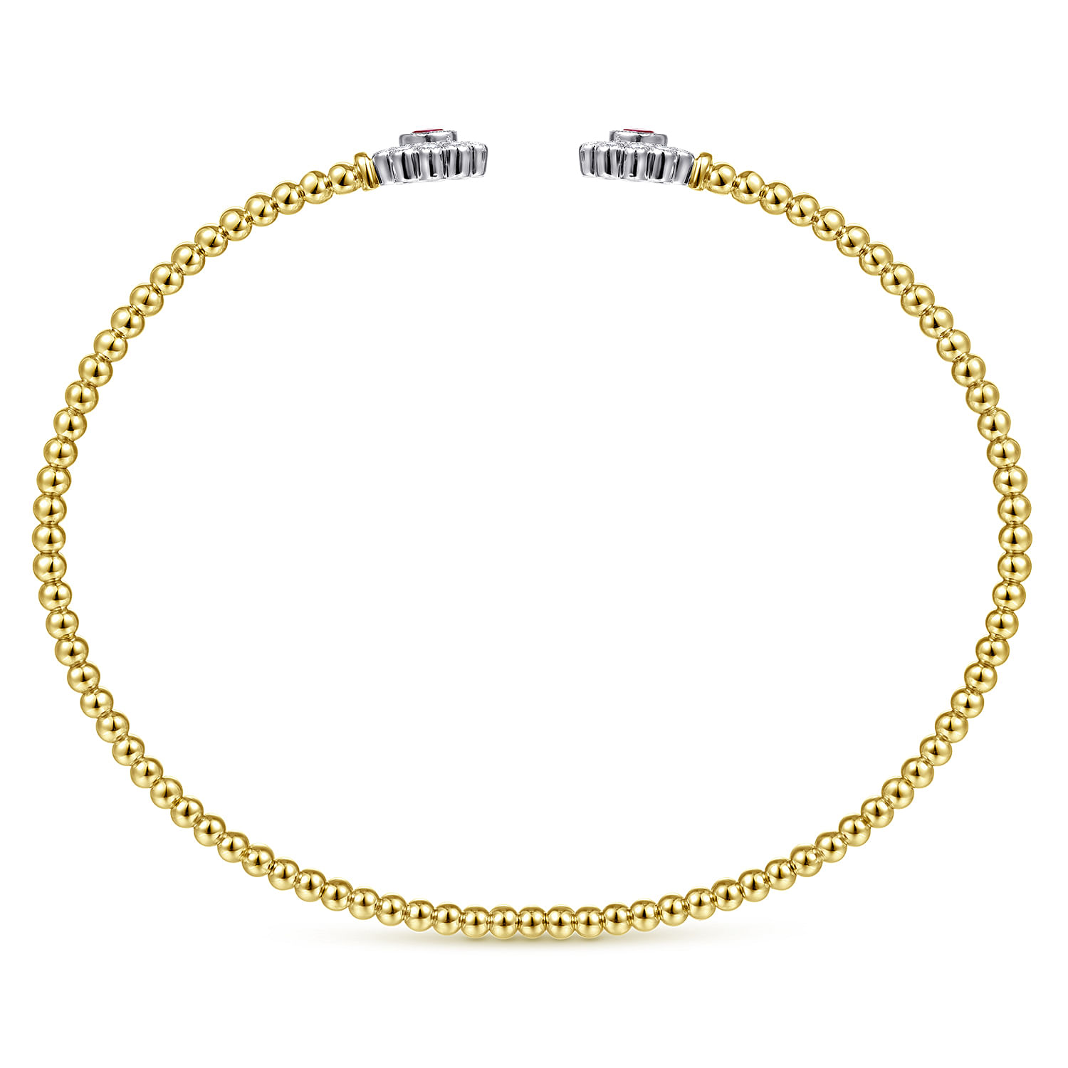 14K White&Yellow Gold Bujukan Split Cuff Bracelet with  Diamond and Ruby Flowers