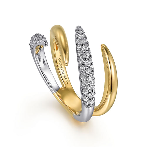 14K White&Yellow Gold Diamond Bypass Ring