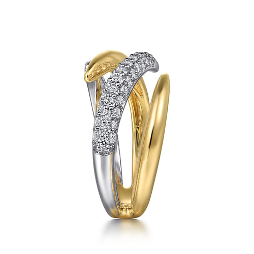 14K White&Yellow Gold Diamond Bypass Ring